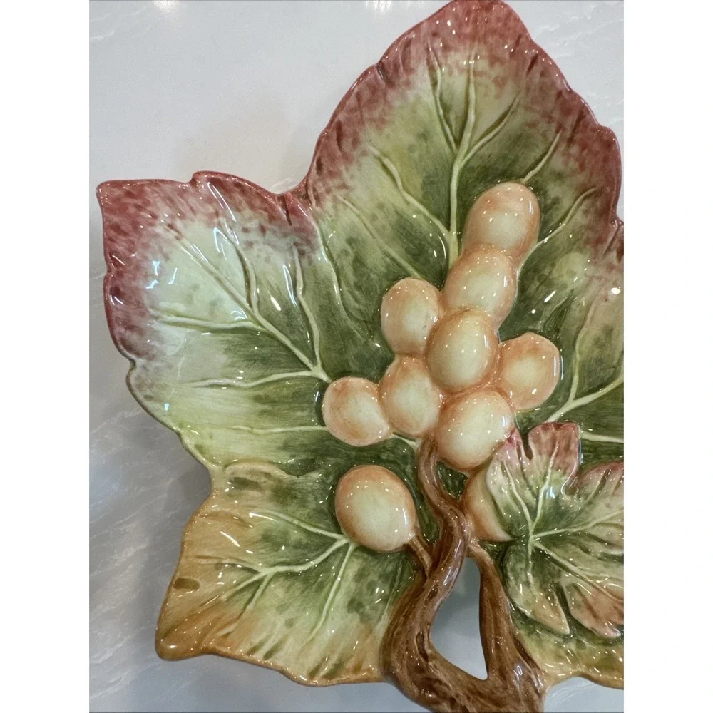 Fitz & Floyd Grapes Leaf Embossed Nut Candy Trinket Dish NOB
